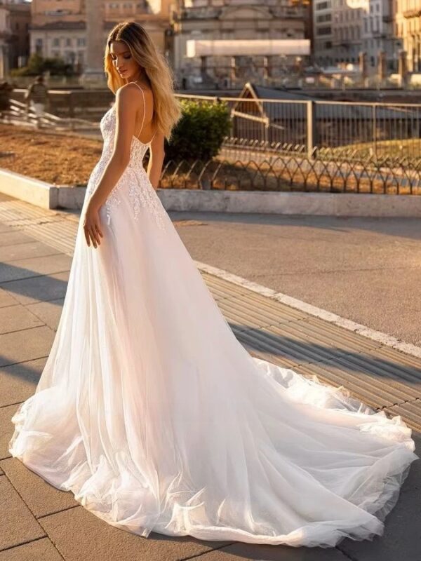 SoDigne A-line Appliques Wedding Dresses Sweetheart Sleeveless Tulle Bride Gowns Split Long Women Bridal Dress robe de mariée – Image 2