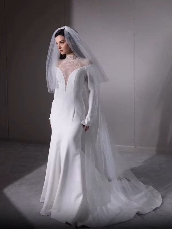 SoDigne Mermaid Lace/Satin Bride Dresses High Neck Full Sleeves Wedding Dress Long Bridal Gowns vestidos de novia Customized 3 SoDigne Mermaid Lace/Satin Bride Dresses High Neck Full Sleeves Wedding Dress Long Bridal Gowns vestidos de novia Customized – Image 3