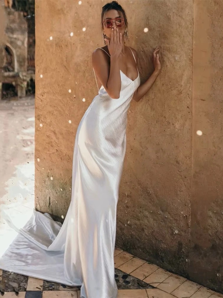 Modern V-Neck Wedding Dress 2025 Mermaid Spaghetti Straps Open Back Simple Sleeveless Bridal Gown Vestido De Noiva Customized 1 Modern V-Neck Wedding Dress 2025 Mermaid Spaghetti Straps Open Back Simple Sleeveless Bridal Gown Vestido De Noiva Customized