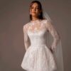 Vintage A-Line Lace Appliques Mini Wedding Dress For Women Simple High Neck Illusion Long Sleeves Gown Short Dress Customized 4 S7f8439000f744e69878be6d640444806F Cropped