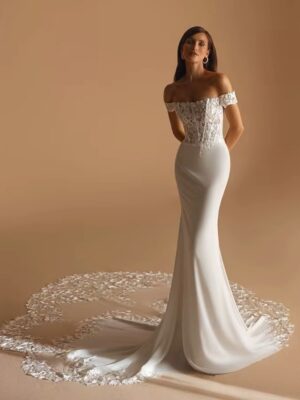 SoDigne Mermaid Off Shoulder Wedding Dresses Full Sleeves Lace Appliques Bridal Dress Soft Satin Bride Gown vestidos de novia ﻿