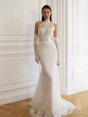 SoDigne Mermaid Lace Bride Dresses Sleeveless Detachable Sleeves Wedding Dress Long Bridal Gowns Robe De Mairee Customized