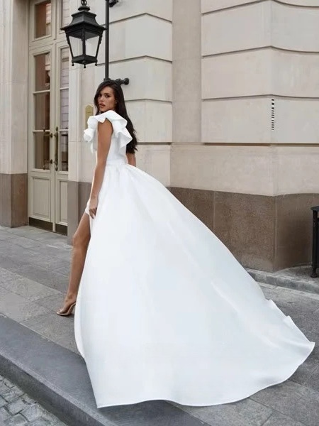 Modern Detachable Train Mini Mermaid Wedding Dress Simple One Shoulder Sleeveless Sexy Backless Pleated Flowers 2025 Customized 2 Modern Detachable Train Mini Mermaid Wedding Dress Simple One Shoulder Sleeveless Sexy Backless Pleated Flowers 2025 Customized – Image 2