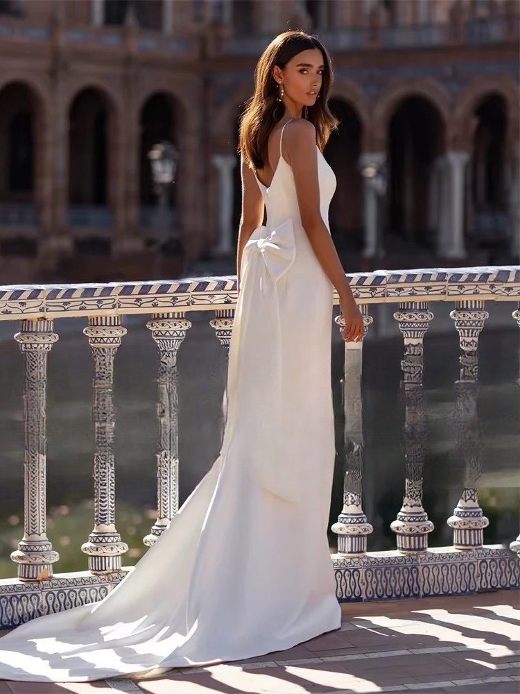 Elegant Mermaid Wedding Dresses Women Spaghetti Straps V-Neck Open Back Bow Sleeveless Bridal Gown Vestidos De Noiva Customized 2 Elegant Mermaid Wedding Dresses Women Spaghetti Straps V-Neck Open Back Bow Sleeveless Bridal Gown Vestidos De Noiva Customized – Image 2