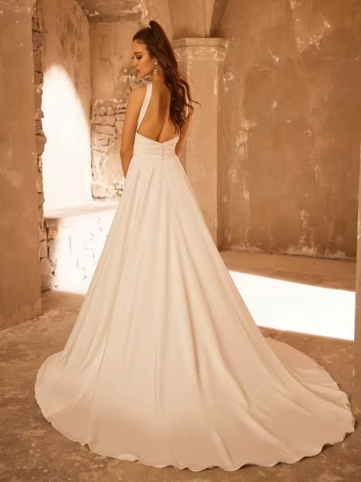 SoDigne Satin Simple Bride Dresses A-line Halter Sleeveless Beach Wedding Dress Boho Bridal Gowns vestidos de novia 2024 2 SoDigne Satin Simple Bride Dresses A-line Halter Sleeveless Beach Wedding Dress Boho Bridal Gowns vestidos de novia 2024 – Image 2