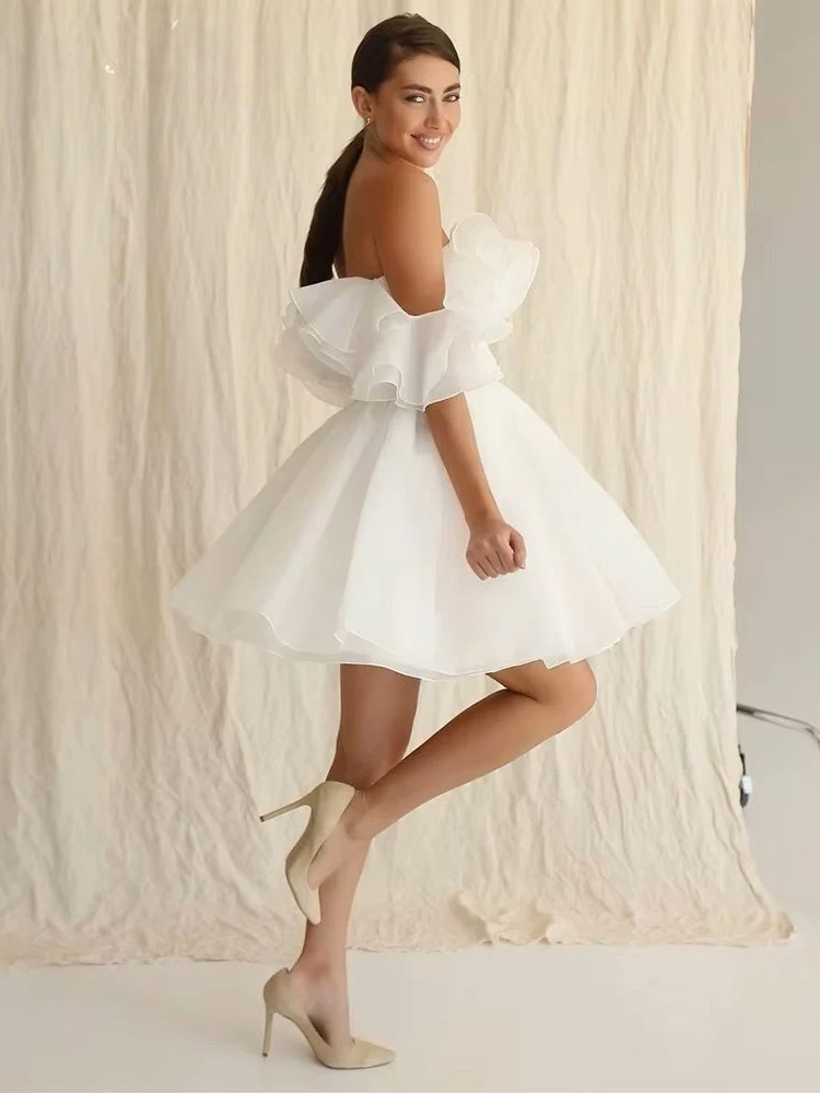 Customized Civil Short Boho Wedding Dresses Off The Shoulder Tiered Ruffles Puffy Mini Wedding Party Gowns For Bride Robes 2025 2 Customized Civil Short Boho Wedding Dresses Off The Shoulder Tiered Ruffles Puffy Mini Wedding Party Gowns For Bride Robes 2025 – Image 2
