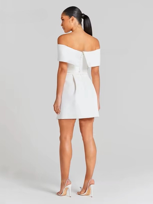 Customized Modern Mini Satin Wedding Dresses Sexy Boat Neck Pleat Pearls Long Sleeves Bride Dresses Sexy Backless Wedding Gowns 2 Customized Modern Mini Satin Wedding Dresses Sexy Boat Neck Pleat Pearls Long Sleeves Bride Dresses Sexy Backless Wedding Gowns – Image 2