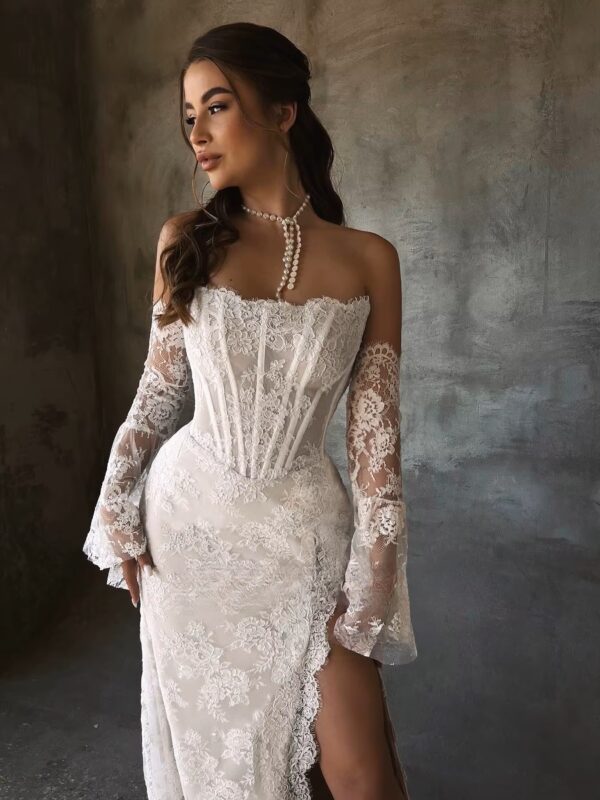 SoDigne Mermaid Lace Wedding Dresses Strapless Detachable Sleeves Bridal Dress Split Wedding Gown Robe De Mairee ﻿Customized – Image 3