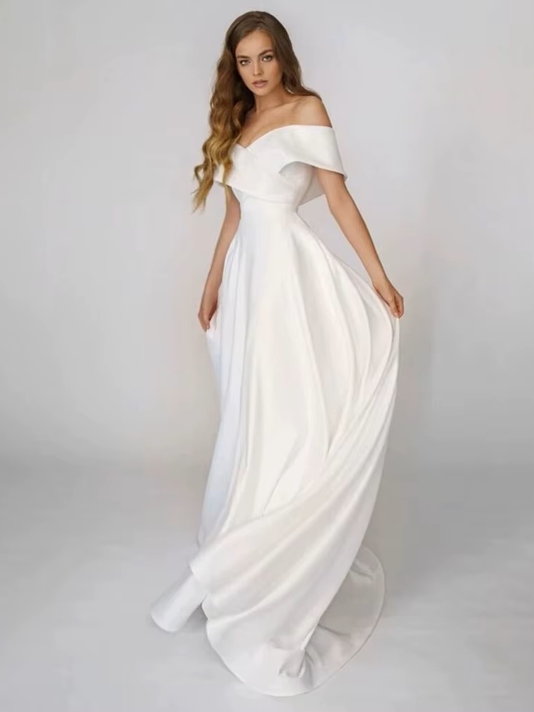SoDigne Beach Satin Wedding Dresses Off Shoulder Simple Bridal Gowns A Line Wedding Gowns Robe De Mariee Customized 2 SoDigne Beach Satin Wedding Dresses Off Shoulder Simple Bridal Gowns A Line Wedding Gowns Robe De Mariee Customized – Image 2