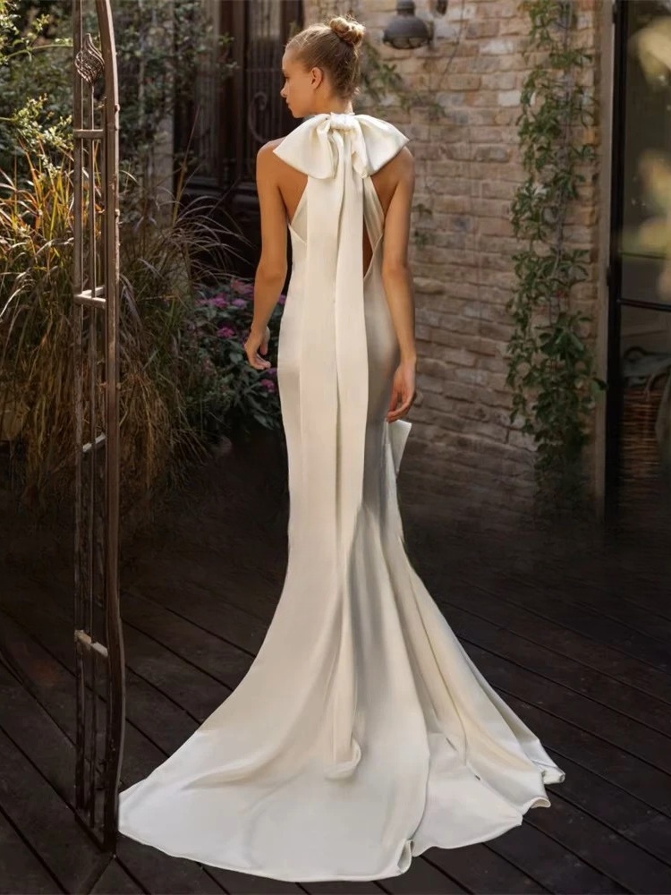 BIGDAY Halter Mermaid Wedding Dress Women Bow Open Back Sleeveless Tiered Sweep Train Bridal Gown Vestido De Noiva Customized 2 BIGDAY Halter Mermaid Wedding Dress Women Bow Open Back Sleeveless Tiered Sweep Train Bridal Gown Vestido De Noiva Customized – Image 2