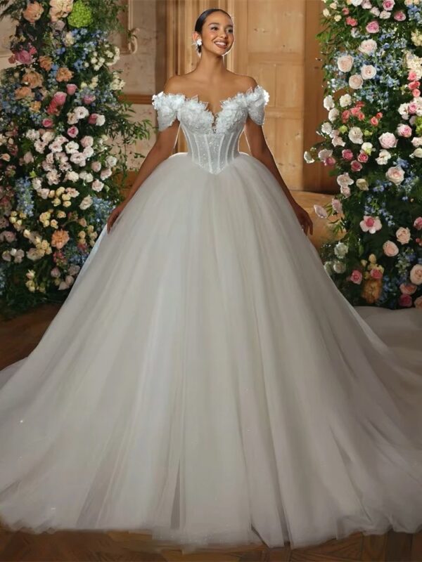 LORIE Vintage Glitter Lace Wedding Dresses Off Shoulder Applique A-Line VNeck Bridal Gown Backless Princess BrideGown Customized