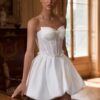 Elegant Short Ivory Sleeveless Wedding Dress Strapless Mini Bride Dress Pleat Beaded Pearls 2025 Sexy Backless Satin Customized 8 S952cdf3588744cb3836c18cfef633533F Cropped
