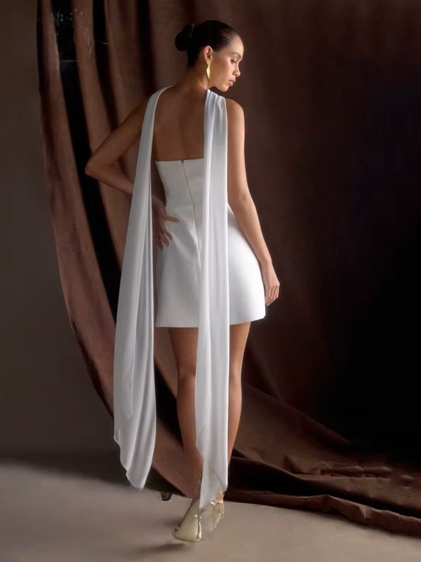 Classic Mini Wedding Dress For Women Sexy Deep V-Neck Pleat Bow Sleeveless Gown Backless with Zipper Short Dress Customized 2025 2 Classic Mini Wedding Dress For Women Sexy Deep V-Neck Pleat Bow Sleeveless Gown Backless with Zipper Short Dress Customized 2025 – Image 2