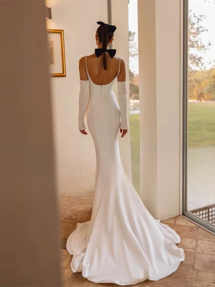 BIGDAY Modern Mermaid Wedding Dress Women Spaghetti Straps Open Back Pleat Boat-Neck Bridal Gown Vestido De Noiva Customized 2 BIGDAY Modern Mermaid Wedding Dress Women Spaghetti Straps Open Back Pleat Boat-Neck Bridal Gown Vestido De Noiva Customized – Image 2