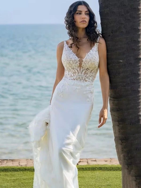 BIGDAY V-Neck Mermaid Wedding Dress Women Open Back Lace Applique Bridal Gowns Spaghetti Straps Vestidos De Novia Customized 3 BIGDAY V-Neck Mermaid Wedding Dress Women Open Back Lace Applique Bridal Gowns Spaghetti Straps Vestidos De Novia Customized – Image 3