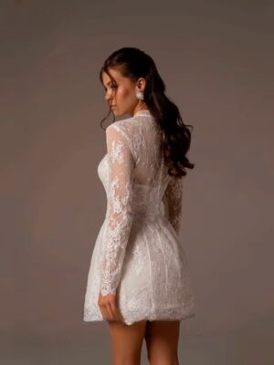 Vintage A-Line Lace Appliques Mini Wedding Dress For Women Simple High Neck Illusion Long Sleeves Gown Short Dress Customized 6 S966d1fafcb0649738c168a868b014f0fM Cropped