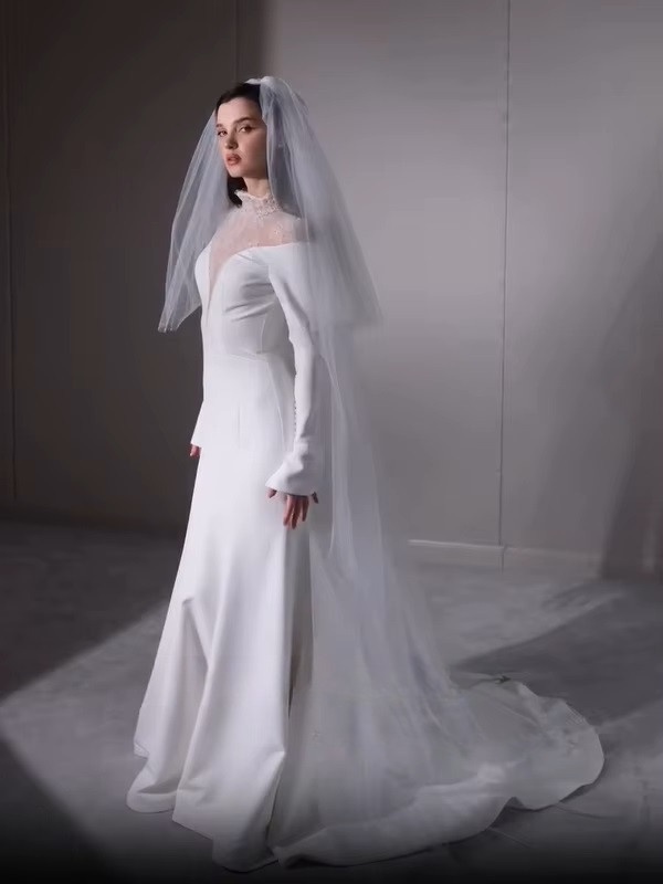 SoDigne Mermaid Lace/Satin Bride Dresses High Neck Full Sleeves Wedding Dress Long Bridal Gowns vestidos de novia Customized 4 SoDigne Mermaid Lace/Satin Bride Dresses High Neck Full Sleeves Wedding Dress Long Bridal Gowns vestidos de novia Customized – Image 4