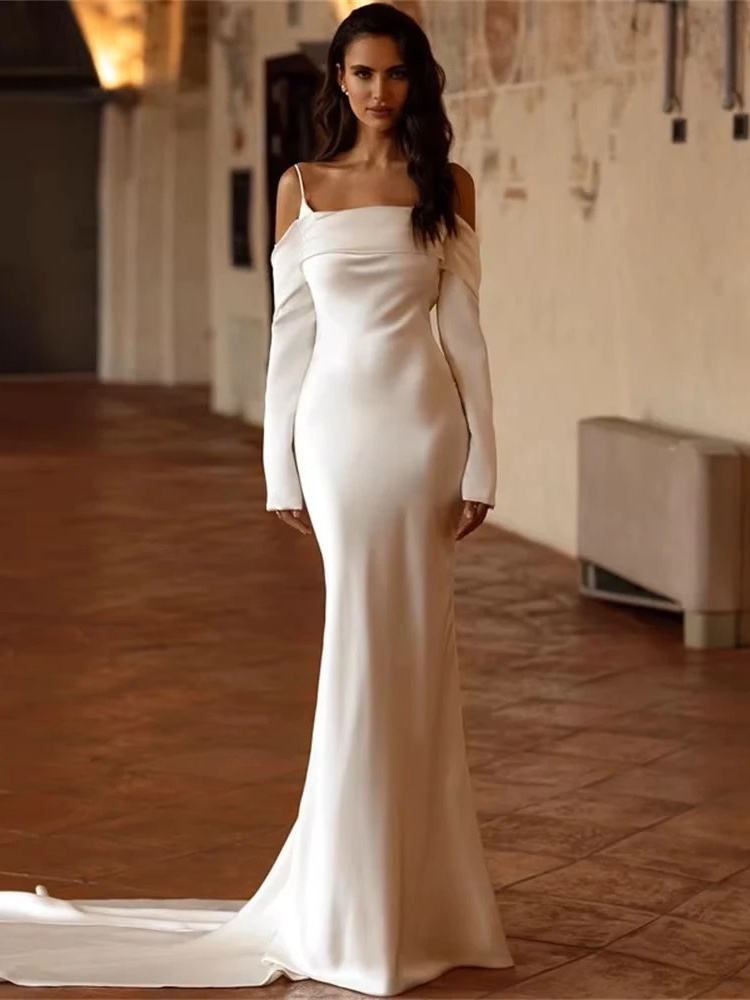 Classic Mermaid Long Sleeve Wedding Dress 2025 Off The Shoulder Open Back Bridal Gown Sweep Train Vestido De Noiva Customized 1 Classic Mermaid Long Sleeve Wedding Dress 2025 Off The Shoulder Open Back Bridal Gown Sweep Train Vestido De Noiva Customized
