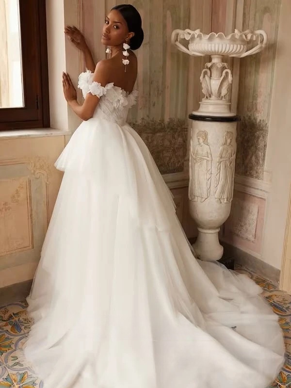 SoDigne A-line Off Shoulder Wedding Dress Tulle Sleeveless Tiered Bride Dresses Long Bridal Gowns vestidos de novia Customized 2 SoDigne A-line Off Shoulder Wedding Dress Tulle Sleeveless Tiered Bride Dresses Long Bridal Gowns vestidos de novia Customized – Image 2