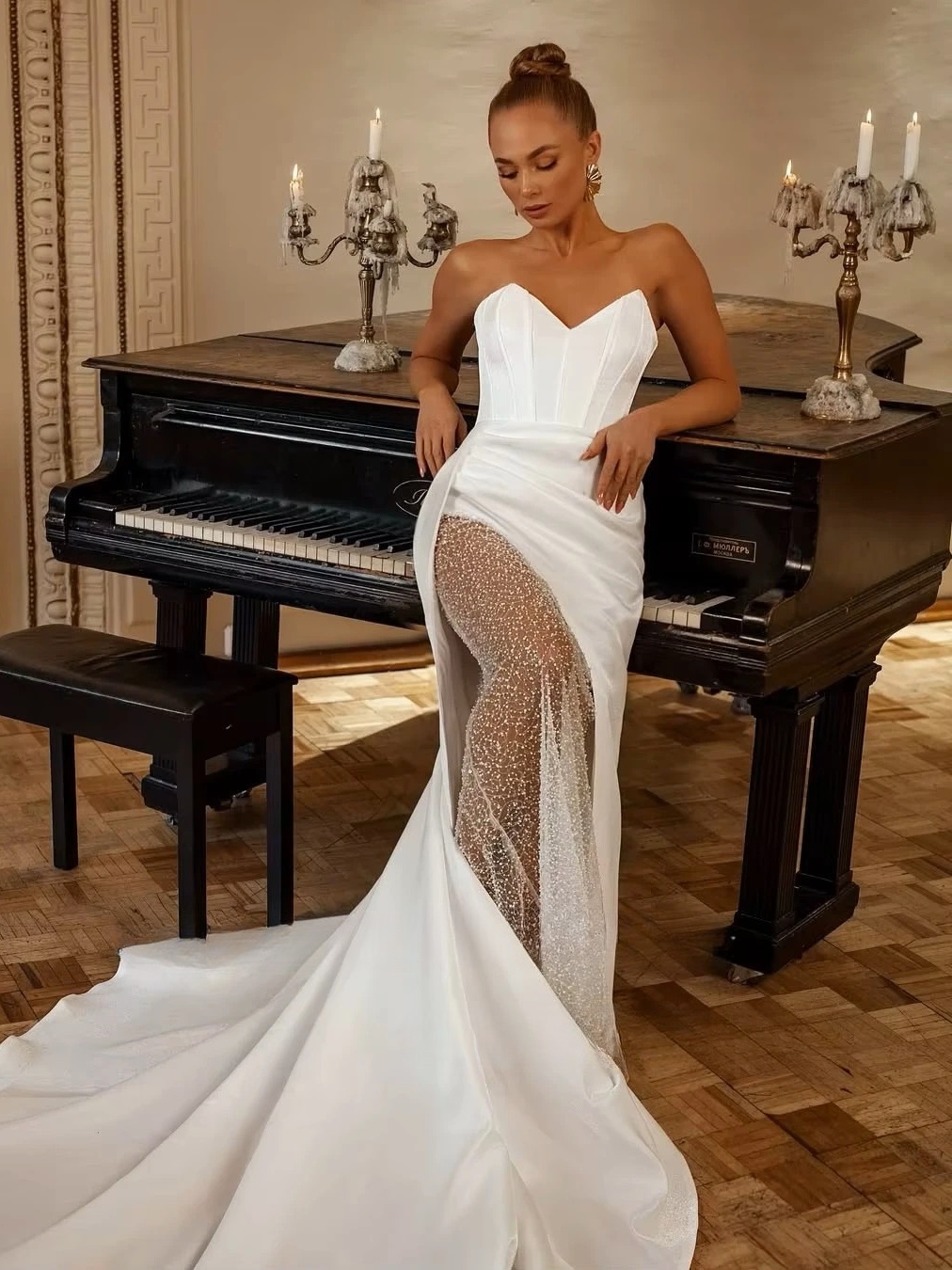 SoDigne Mermaid Satin Bride Dresses V-neck Sleeveless Beading Wedding Dress Long Bridal Gowns vestidos de novia Customized 2 SoDigne Mermaid Satin Bride Dresses V-neck Sleeveless Beading Wedding Dress Long Bridal Gowns vestidos de novia Customized – Image 2