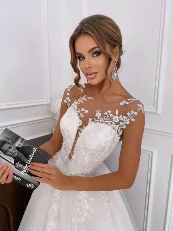SoDigne A-line Appliques Wedding Dresses O-neck Sleeveless Tulle Bridal Dress Long Wedding Gown Robe De Mairee ﻿Customized – Image 3