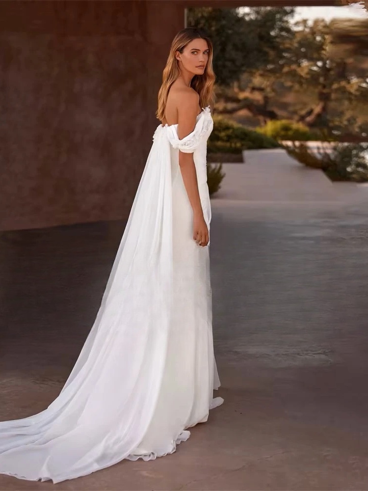 BIGDAY Pleat Off The Shoulder Mermaid Wedding Dress Flowers Boat-Neck Open Back Split Bridal Gown Vestido De Noiva Customized 2 BIGDAY Pleat Off The Shoulder Mermaid Wedding Dress Flowers Boat-Neck Open Back Split Bridal Gown Vestido De Noiva Customized – Image 2