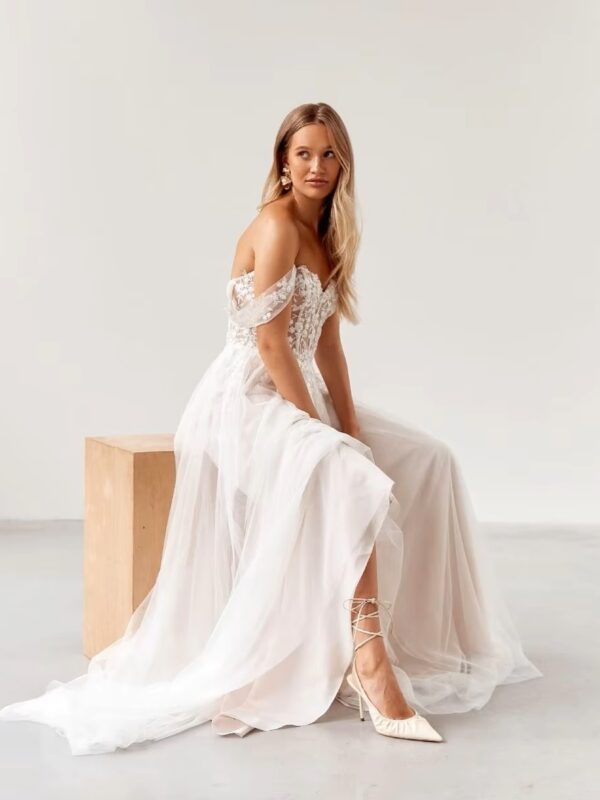 SoDigne Elegant Ivory Vintage Wedding Dresses Off  Shoulder A Line Bride Dress For Brides Lace Appliques Bridal Gown Customized – Image 3