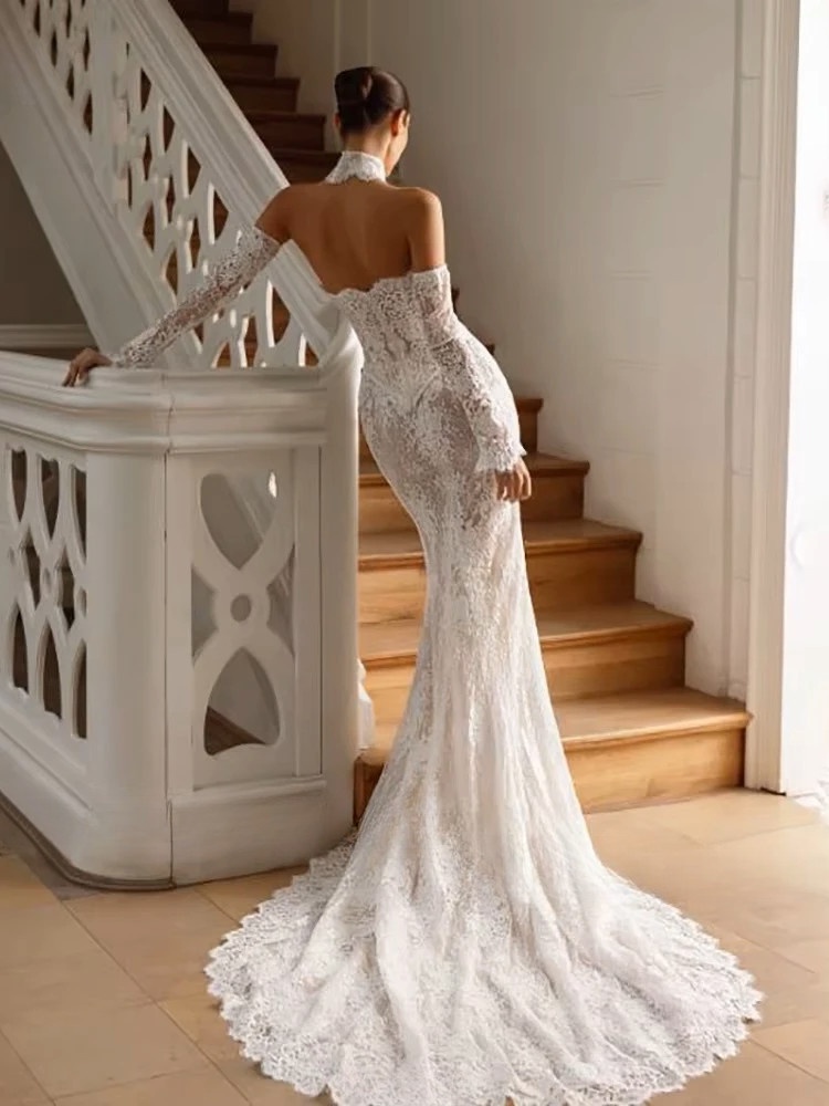 LORIE Vintage Lace Mermaid Wedding Dress Sexy Off Shoulder Long Sleeve Bridal PartryGown Backless Princess Bride Gown Customized 2 LORIE Vintage Lace Mermaid Wedding Dress Sexy Off Shoulder Long Sleeve Bridal PartryGown Backless Princess Bride Gown Customized – Image 2