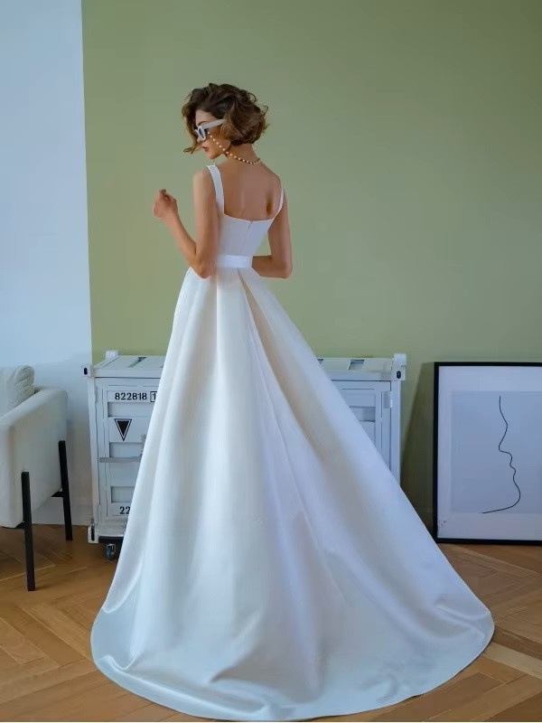 SoDigne A-line Simple Wedding Dresses Square Collar Satin Sleeveless Bridal Dress 2024 Long Bride Gown vestidos de novia 2 SoDigne A-line Simple Wedding Dresses Square Collar Satin Sleeveless Bridal Dress 2024 Long Bride Gown vestidos de novia – Image 2