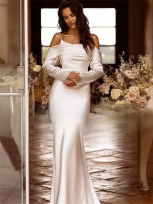 Classic Mermaid Long Sleeve Wedding Dress 2025 Off The Shoulder Open Back Bridal Gown Sweep Train Vestido De Noiva Customized 5 Saed7aa17389f430a9a330938bb16fc2cU Cropped