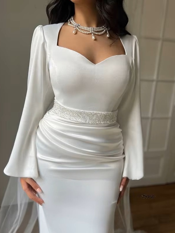 SoDigne Mermaid Satin Wedding Dresses Full Sleeves Sweetheart Elegant Bridal Dress Wedding Gown Bow Robe De Mairee Customized 2 SoDigne Mermaid Satin Wedding Dresses Full Sleeves Sweetheart Elegant Bridal Dress Wedding Gown Bow Robe De Mairee Customized – Image 2
