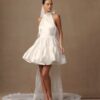 Simple Ivory Satin Mini Wedding Dress Sleeveless Pleat Halter Ball Gown Sexy Backless with Lace Up Short Bride Dress Customized 6 Sb311b1f509ab4f6cb1aa793d745e00bdm Cropped