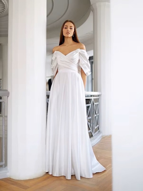 SoDigne A-line Off Shoulder Wedding Dresses V-neck Sleeveless Satin Bridal Dress Long Elegant Bridal Gown 2025 Customized 3 SoDigne A-line Off Shoulder Wedding Dresses V-neck Sleeveless Satin Bridal Dress Long Elegant Bridal Gown 2025 Customized – Image 3