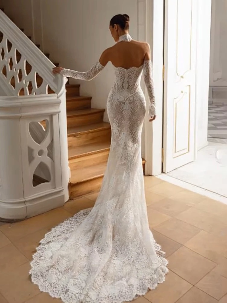 LORIE Vintage Lace Mermaid Wedding Dress Sexy Off Shoulder Long Sleeve Bridal PartryGown Backless Princess Bride Gown Customized 3 LORIE Vintage Lace Mermaid Wedding Dress Sexy Off Shoulder Long Sleeve Bridal PartryGown Backless Princess Bride Gown Customized – Image 3