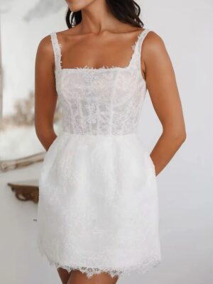 SoDigne Short Mermaid Lace Wedding Dresses Square Collar Sleeveless Bridal Dress Mini 2025 Customized Wedding Gown 5 Sbce0f966bb8a4d079c8673af85682c46V Cropped