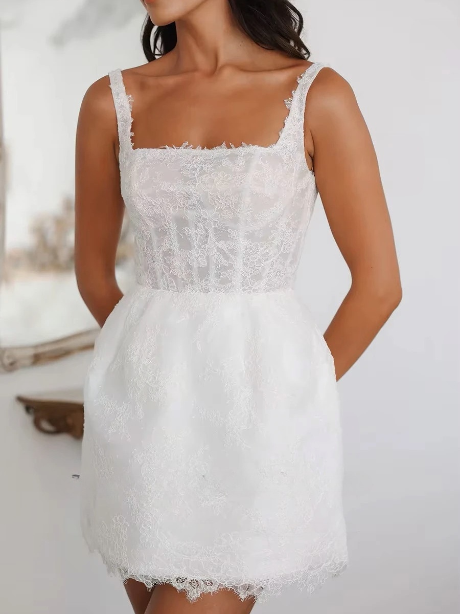 SoDigne Short Mermaid Lace Wedding Dresses Square Collar Sleeveless Bridal Dress Mini 2025 Customized Wedding Gown 3 SoDigne Short Mermaid Lace Wedding Dresses Square Collar Sleeveless Bridal Dress Mini 2025 Customized Wedding Gown – Image 3