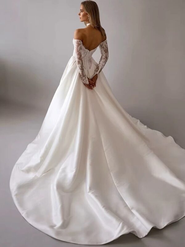 LORIE Vintage Lace Wedding Dress A-Line Off Shoulder Applique Long Sleeve Bridal Gown Princess Slit Corset Bride Gown Customized – Image 2