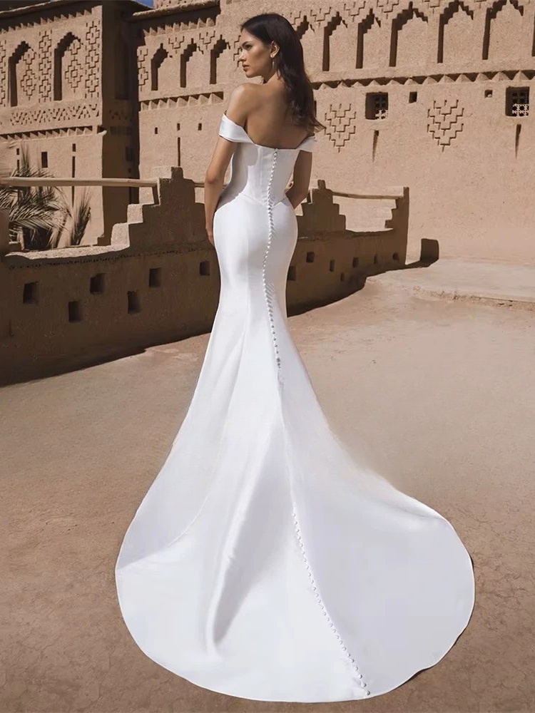 BIGDAY Satin Mermaid Wedding Dress Women 2025 Off The Shoulder Open Back Pleat Boat-Neck Bridal Gown Vestido De Noiva Customized 2 BIGDAY Satin Mermaid Wedding Dress Women 2025 Off The Shoulder Open Back Pleat Boat-Neck Bridal Gown Vestido De Noiva Customized – Image 2