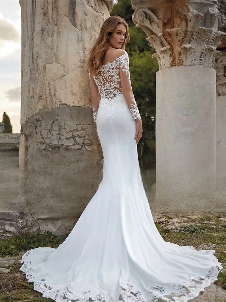 Exquisite Lace Mermaid Wedding Dress Women 2025 Long Sleeve Off The Shoulder Appliqued Bridal Gown Vestidos De Noiva Customized 2 Exquisite Lace Mermaid Wedding Dress Women 2025 Long Sleeve Off The Shoulder Appliqued Bridal Gown Vestidos De Noiva Customized – Image 2