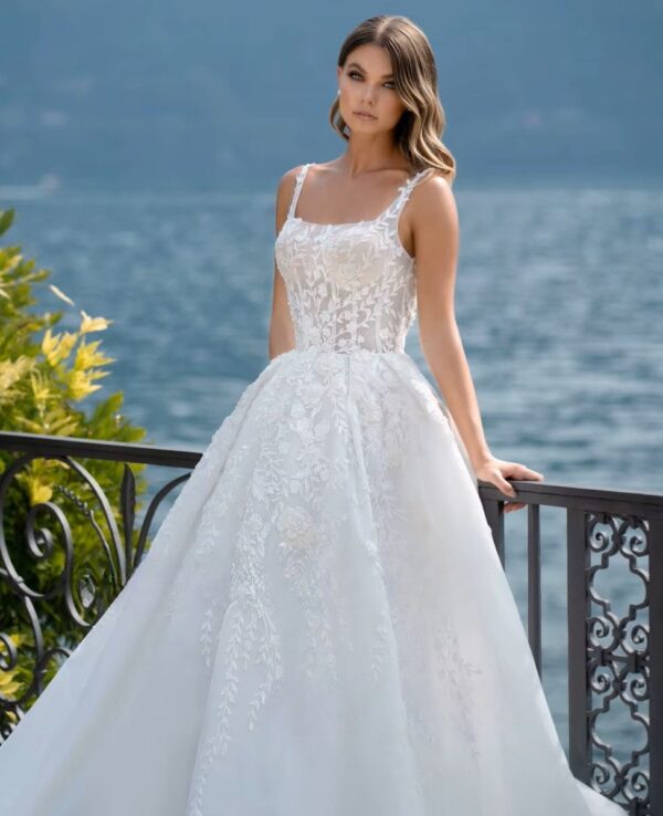 SoDigne Luxury A-line Wedding Dresses Square Collar Sleeveless Bridal Gown Beach Backless Appliques Tulle Split Bridal Dress – Image 3