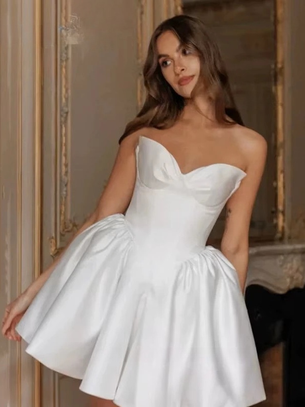 Simple Mini Wedding Dress For Women Sleeveless Sweetheart Simple Open Back Lace Up Gown Short Ball Gowns Vestido Customized 2025 3 Simple Mini Wedding Dress For Women Sleeveless Sweetheart Simple Open Back Lace Up Gown Short Ball Gowns Vestido Customized 2025 – Image 3