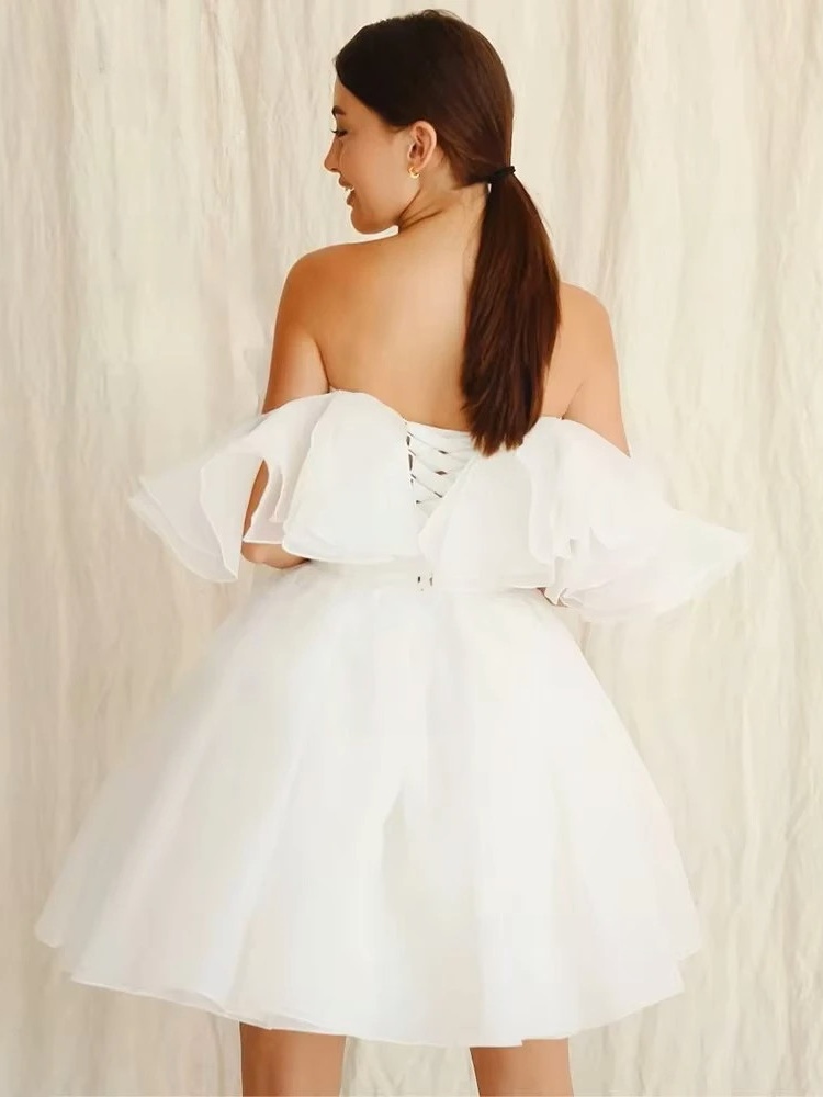 Customized Civil Short Boho Wedding Dresses Off The Shoulder Tiered Ruffles Puffy Mini Wedding Party Gowns For Bride Robes 2025 4 Customized Civil Short Boho Wedding Dresses Off The Shoulder Tiered Ruffles Puffy Mini Wedding Party Gowns For Bride Robes 2025 – Image 4