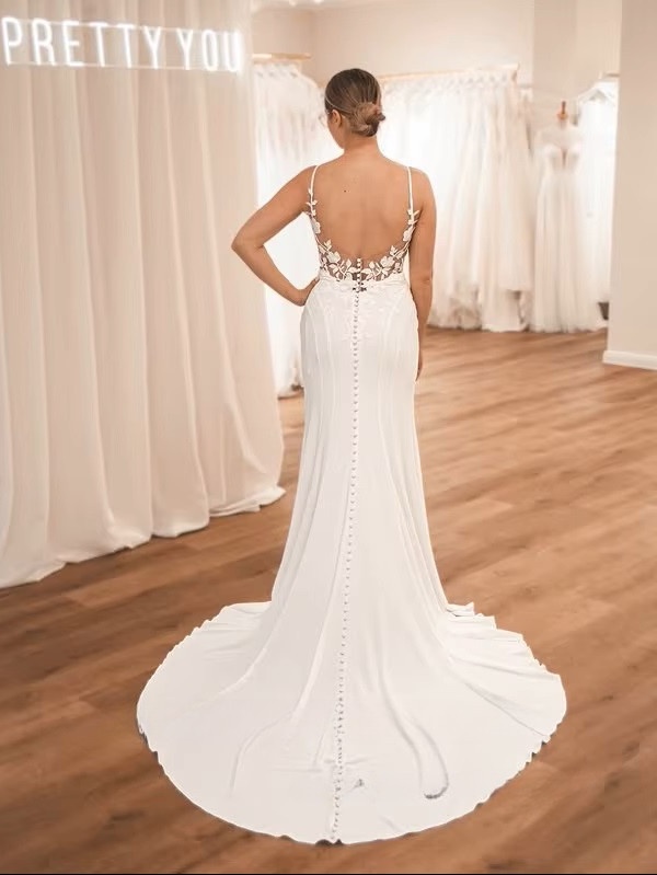 SoDigne Mermaid Satin Appliques Wedding Dresses V Neck Sleeveless Bridal Dress Long Wedding Gown Robe De Mairee Customized  2 SoDigne Mermaid Satin Appliques Wedding Dresses V Neck Sleeveless Bridal Dress Long Wedding Gown Robe De Mairee Customized  – Image 2