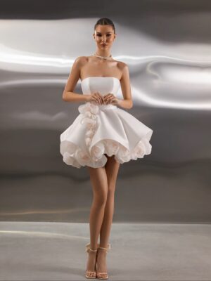 SoDigne A-line Satin Short Wedding Dresses Strapless Sleeveless 3D Flowers Bridal Dress Wedding Gown Robe De Mairee ﻿Customized