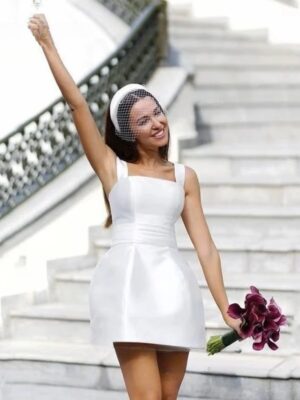 Customized Classic Mini Square Collar White Wedding Gown Dress Brides Sleeveless Elegant Backless Satin Spaghetti Straps Vestido