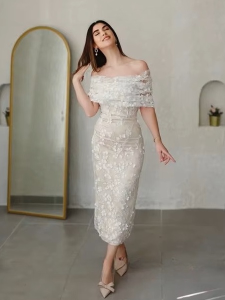 Modern Mermaid Lace Appliques Wedding Dress Elegant Boat Neck Sleeveless Pleated Off Shoulder Backless Short Gowns Customized 2 Modern Mermaid Lace Appliques Wedding Dress Elegant Boat Neck Sleeveless Pleated Off Shoulder Backless Short Gowns Customized – Image 2