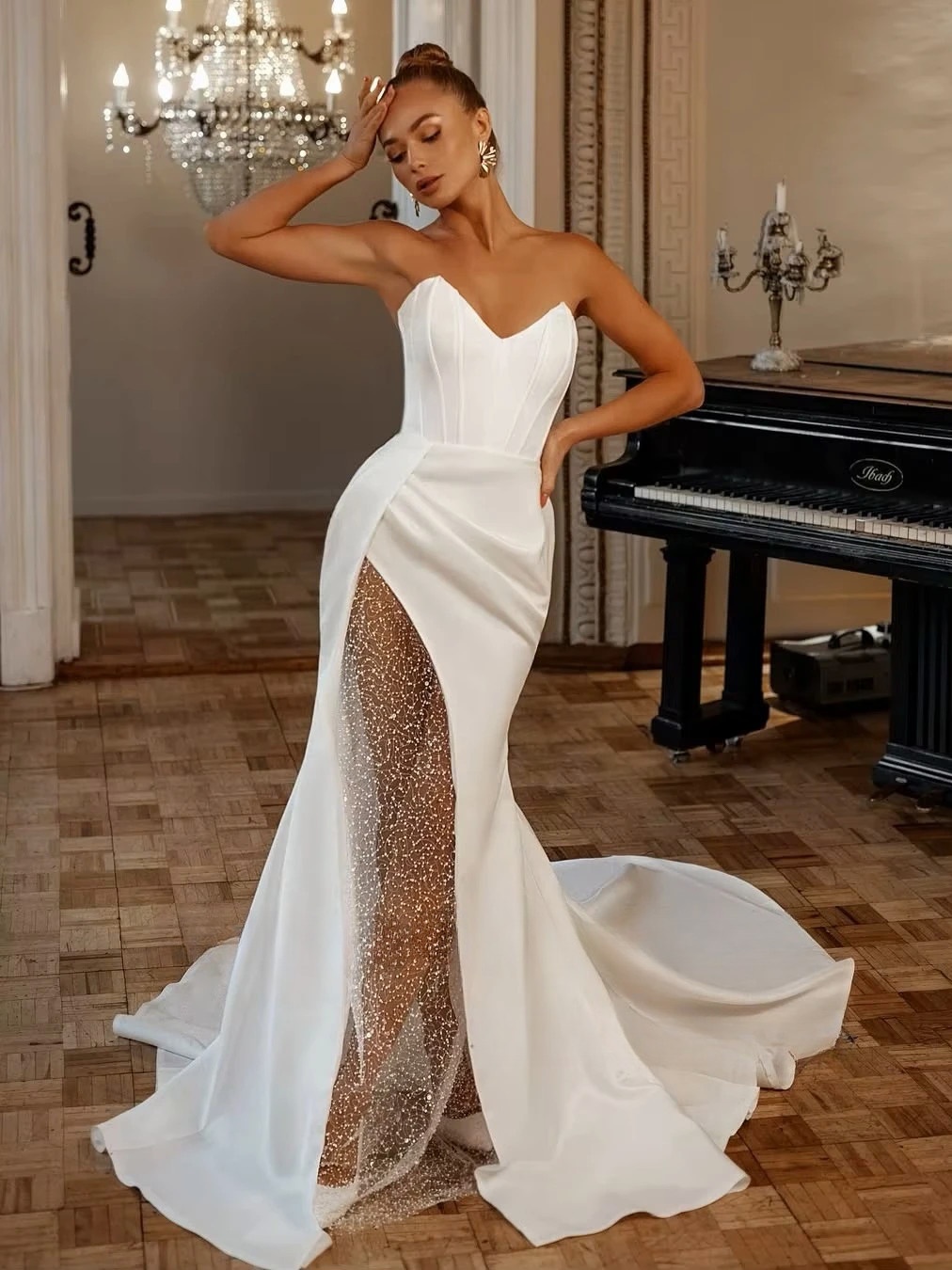 SoDigne Mermaid Satin Bride Dresses V-neck Sleeveless Beading Wedding Dress Long Bridal Gowns vestidos de novia Customized 1 SoDigne Mermaid Satin Bride Dresses V-neck Sleeveless Beading Wedding Dress Long Bridal Gowns vestidos de novia Customized