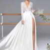 Luxury Long Sleeve Satin Wedding Dress Deep V-Neck Side Split Bridal Gown Vestido De Novia Train Vestidos De Novia Customized 6 Sd20c6af90c684cf49ae5dd9f36aee4f2r Cropped