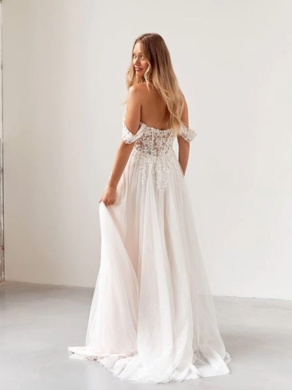 SoDigne Elegant Ivory Vintage Wedding Dresses Off  Shoulder A Line Bride Dress For Brides Lace Appliques Bridal Gown Customized – Image 2