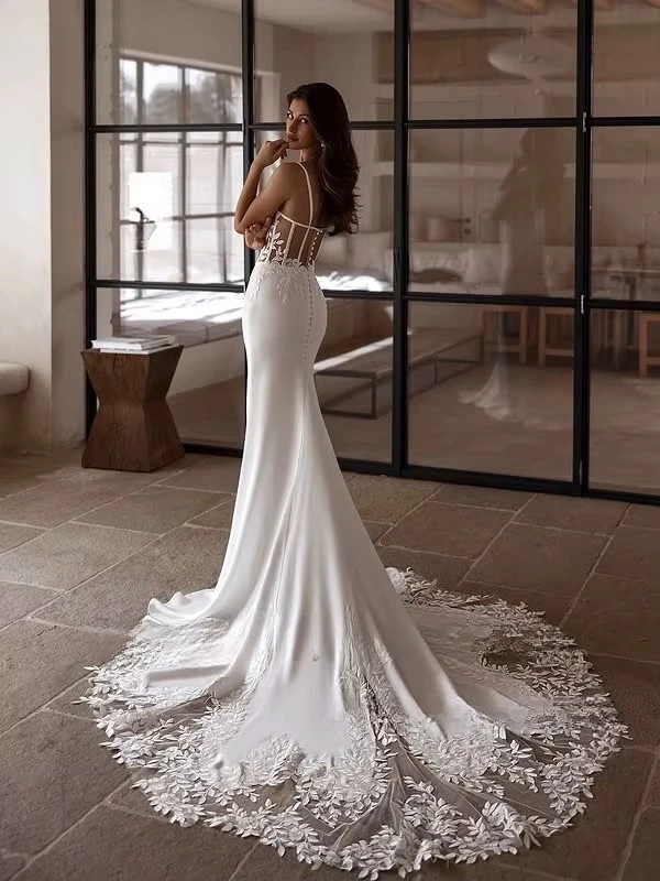 SoDigne Mermaid Satin Wedding Dress Sweetheart Sleeveless Lace Appliques Bride Dresses Bridal Gowns Robe De Mairee Customized 2 SoDigne Mermaid Satin Wedding Dress Sweetheart Sleeveless Lace Appliques Bride Dresses Bridal Gowns Robe De Mairee Customized – Image 2